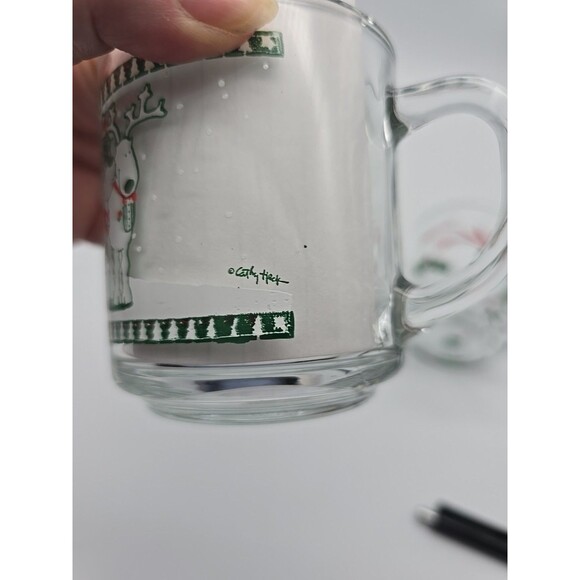 Lot of 3 Vintage Christmas Coffee Mugs Anchor Hocking & Luminarc Clear Glass - Picture 10 of 11